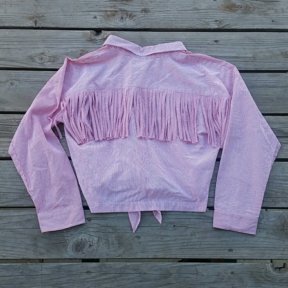 Mo:vint Western Style Button Down Stripe Blouse L